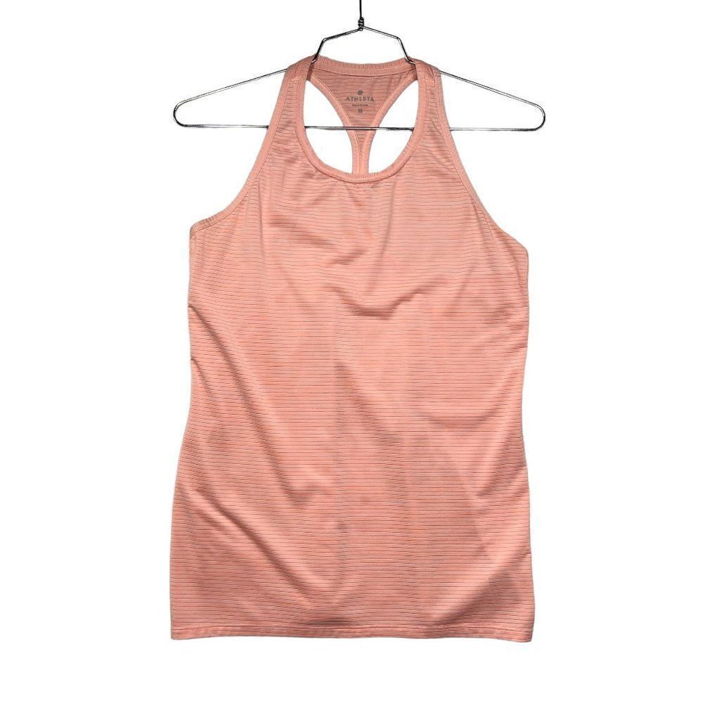 Athleta Shirt‎ Women's Size Medium Orange Shadow Stripe Racer Back Tank Top